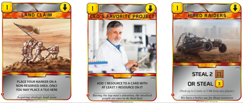 Example of some cards of Terraforming Mars